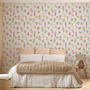 Honeybee Floral Pattern Designer Wallpaper