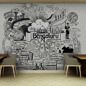 Banglore Theme Doodle Art Designer Mural Wallpaper