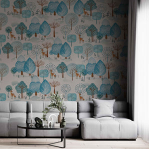 Blooms of Blues Pattern Designer Wallpaper
