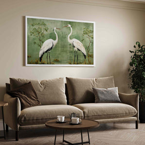 Cranes and Plant Wall Art Framed Print