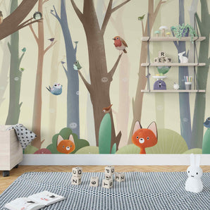 Birds and Fox Kids room Designer Mural Wallpaper
