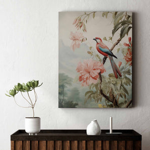 Bird and Flower Wall Art Canvas Wrap