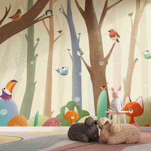 Birds and Fox Kids room Designer Mural Wallpaper
