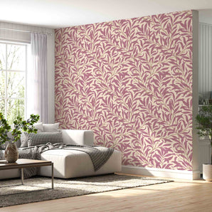 Pink Leaves Pattern Designer Wallpaper